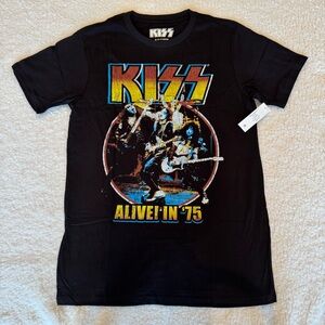 KISS Alive in 75 Graphic Tee Black Band Shirt Unisex Small Vintage Style NWT